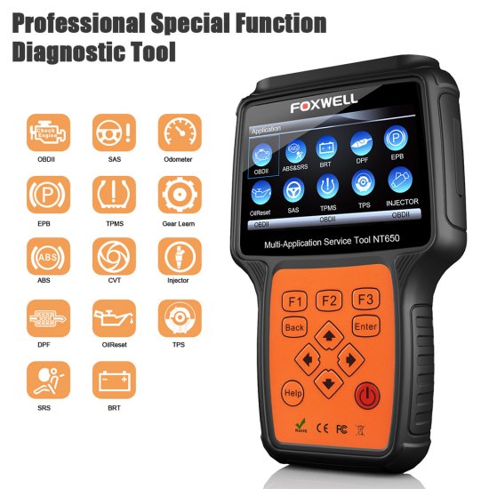 FOXWELL NT650 OBD2 Automotive Scanner ABS Airbag SAS EPB DPF - Click Image to Close